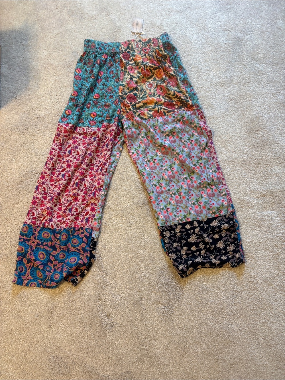NATURAL LIFE Patchwork Floral Casual Pants in Teal, Pink, Blue, Black NWT
